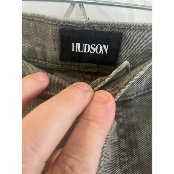 HUDSON Jeans Riley Crop Relaxed Straight Loden Green Destructed Jeans size 27 - Picture 4 of 15